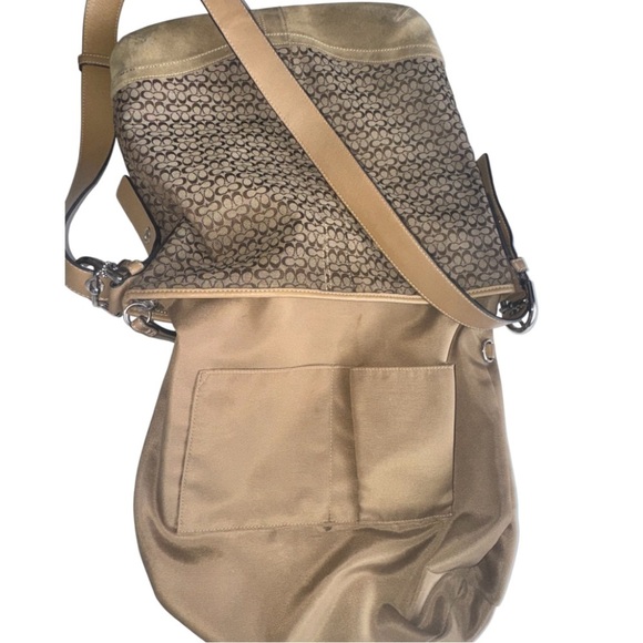 COACH Signature Monogram Logo Rectangle Crossbody Bag 12x13 Tan Brown Y2K - Picture 14 of 16